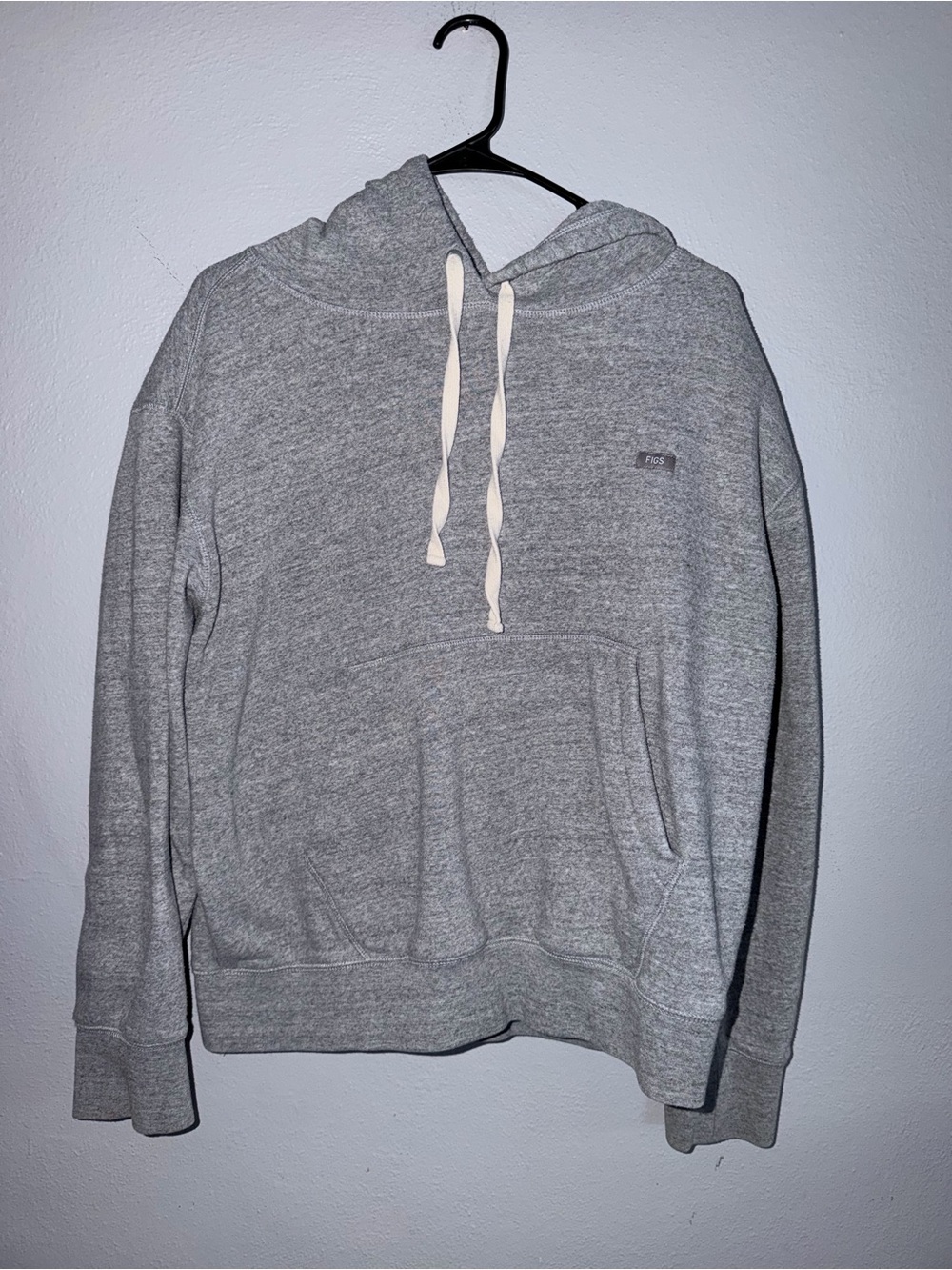 Figs Gray Pullover Hoodie with Cream Drawstrings